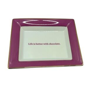 Gumps San Francisco Life Is Better With Chocolate Trinket Dish Pink Gold Trim
